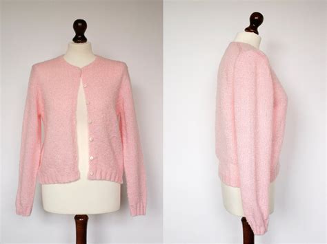 Vintage Pastel Pink Cardigan With Flower Buttons