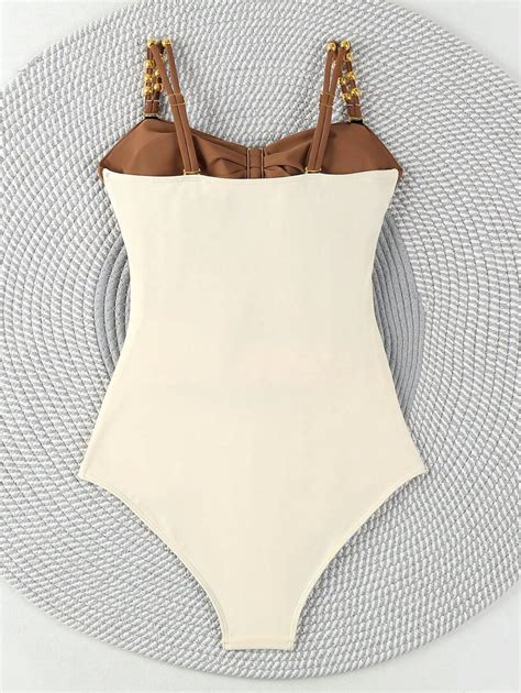 Colorblock Cut Out Women Sexy Spaghetti Strap One Piece Swimsuit For