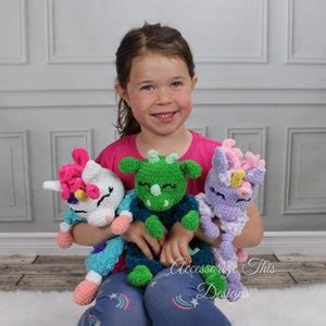 Crochet Pattern Dragon Ragdoll Lovey Amigurumi Stuffy Softie