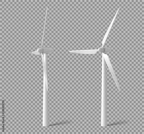 Wind Turbines Windmills Energy Power Generators Front And Side View