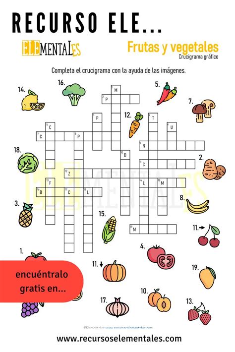 Crucigrama Ele De Frutas Y Verduras Con Imagenes En Crucigramas