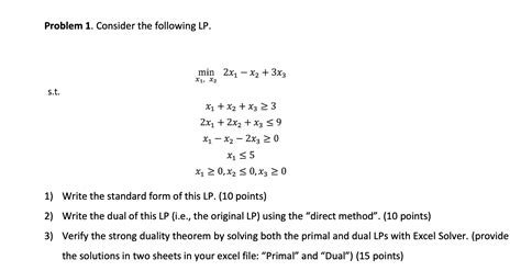 Solved Problem 1 Consider The Following Lp Min 2x1 X2