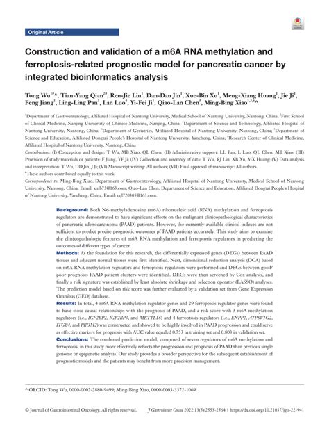 Pdf Construction And Validation Of A M6a Rna Methylation And