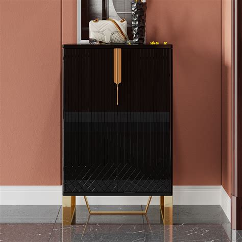 Aro Black Shoe Cabinet Narrow Rectangular Entryway Storage Cabinet 12 ...