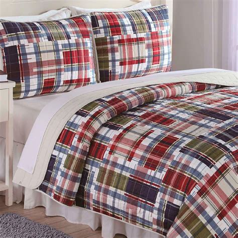 Plaid Quilt Set Navy Khaki Preppy Plaid Bedding Quilt Set Quilt