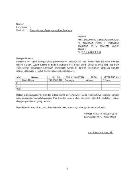Detail Contoh Surat Permohonan Pas Bandara Koleksi Nomer 1