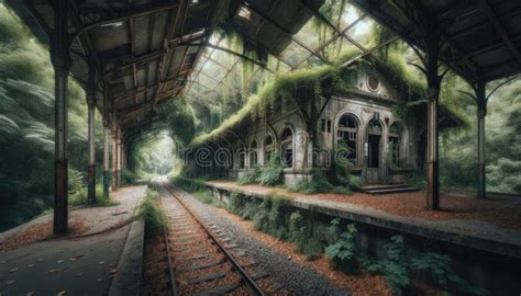 Una Estación De Tren Abandonada Consumida Por Vegetación Sobrepoblada