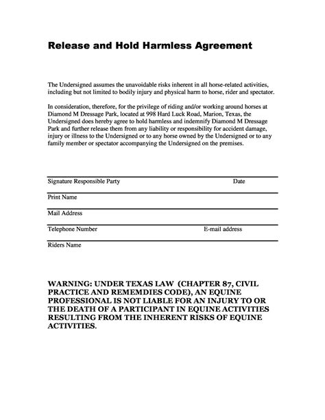 Hold Harmless Agreement Templates Free Template Lab