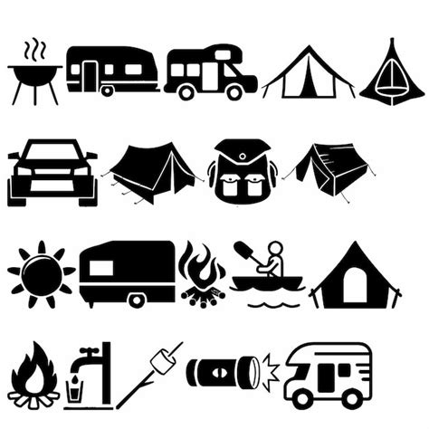 Conjunto De Vectores De Iconos De Camping Vector Premium