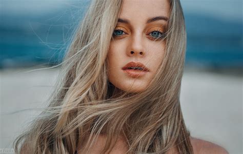 Blonde Polina Grents Face Blue Eyes Portrait Evgeny Freyer Women