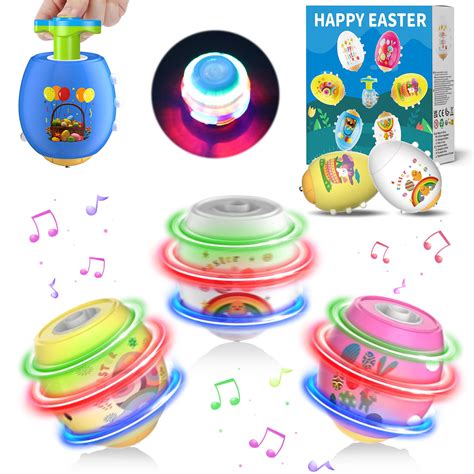 1 X Brand New Easter Eggs Light Up Spinning Tops Toys Gyroscope