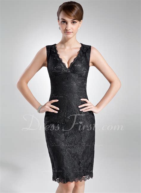 Sheath Column V Neck Knee Length Lace Mother Of The Bride Dress