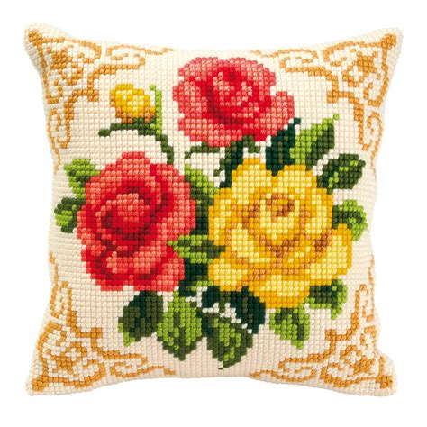 Mixed Roses Chunky Cross Stitch Cushion Front Kit By Vervaco