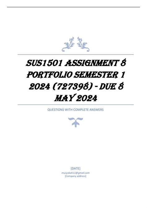 Sus1501 Assignment 8 Portfolio Semester 1 2024 727398 Due 8 May