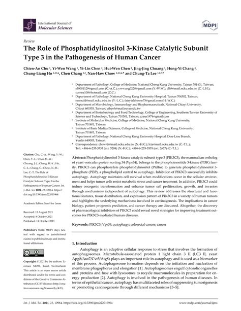 Pdf The Role Of Phosphatidylinositol Kinase Catalytic Subunit Type