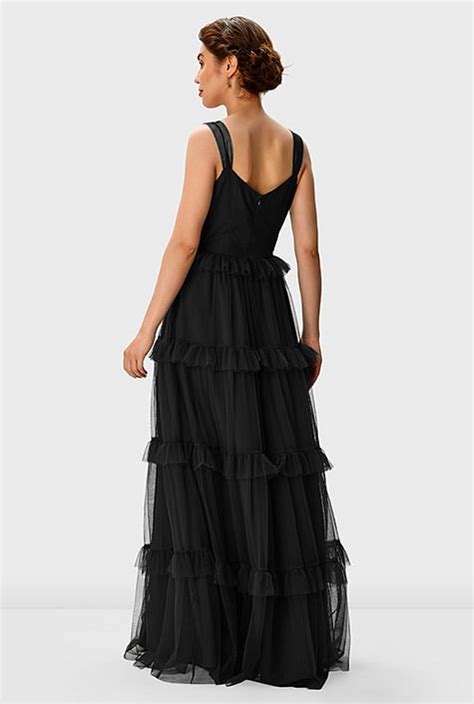 Shop Corset Style Sheer Tulle Maxi Tiered Dress Eshakti