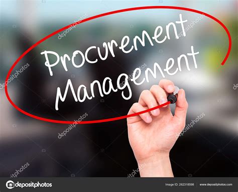 Man Hand Writing Procurement Management Black Marker Visual Screen