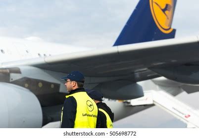 Lufthansa Technik Engineers Mechanics Sofia Airport Stock Photo