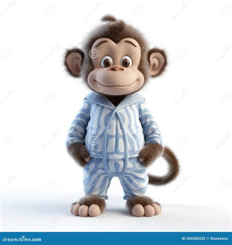 Cute Monkey In Blue Pajamas 3d Render Cartoon Image Stock