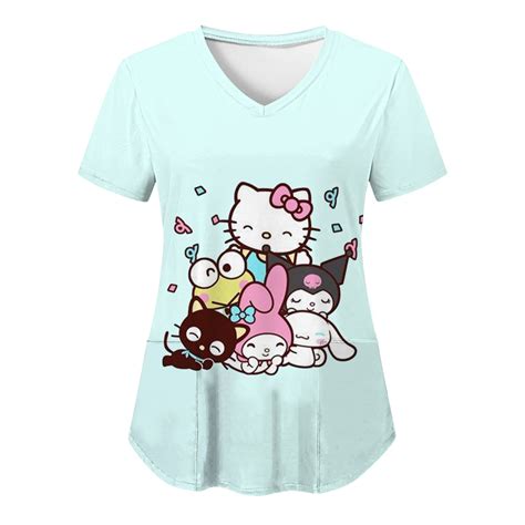 Kandazemei Sanrio Kuromi Hello Kitty V Neck Pocket Woman Clothing New