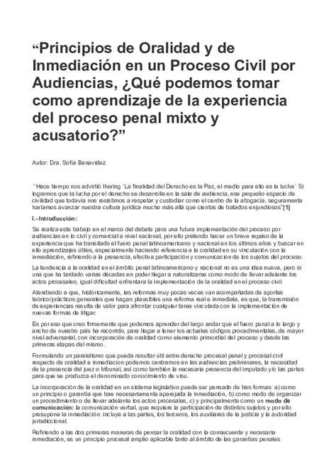 Pdf Principios De Oralidad Y De Inmediación En Un Proceso Civil Por