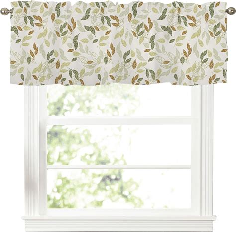 Amazon AWJTNCQ Sage Green And Brown Leaf Kithen Curtains Valances