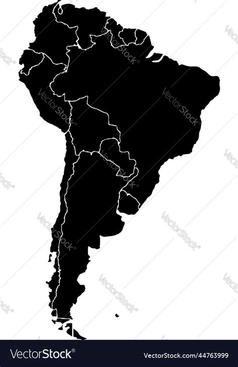 Black colored south america outline map political Vector Image