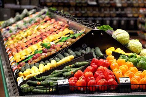 Vegetables Displayed In A Grocery Store Produce Section Stock Photo