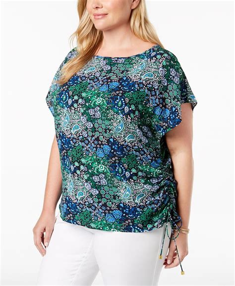 Michael Kors Plus Size Printed Ruched Top Macys