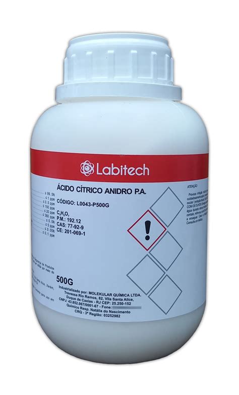 ACIDO CITRICO ANIDRO 500G Mercado Químicos