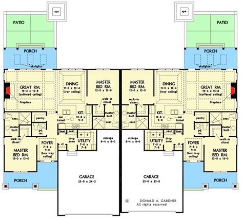 Plan Gdn Modern Farmhouse Duplex House Plan With Matching