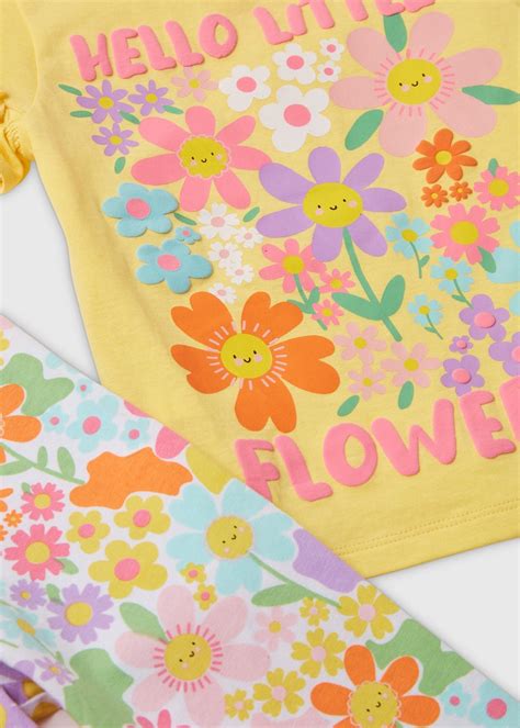 Girls Yellow Floral Print T Shirt And Leggings Set 1 7yrs Matalan