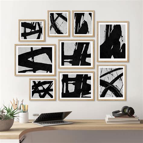 PixonSign Framed Canvas Print Wall Art Set Thick Black Brushstroke