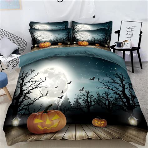 Halloween Pumpkin Bats 3d Bedding Set Digital Printing Duvet Cover Bed