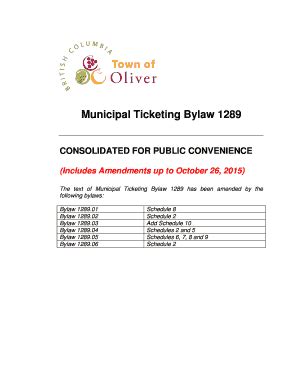 Fillable Online Oliver Civicweb Municipal Ticketing Bylaw 1289