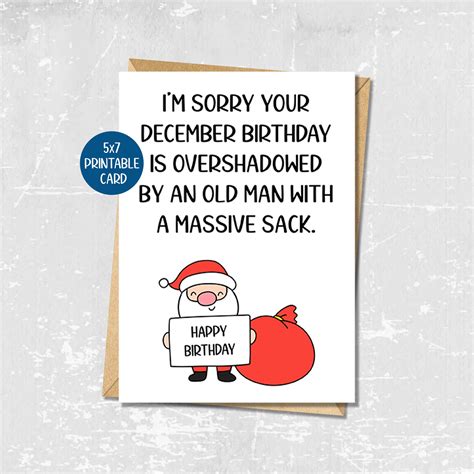 Funny December Birthday Card, Printable Christmas Birthday Card, Funny ...