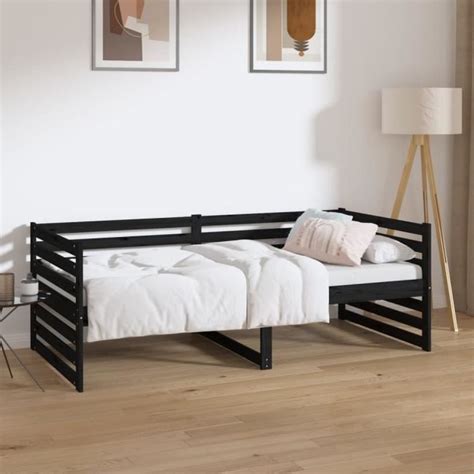 HEN Lit De Jour Noir 90x190 Cm Bois De Pin Massif HB A4 Cdiscount