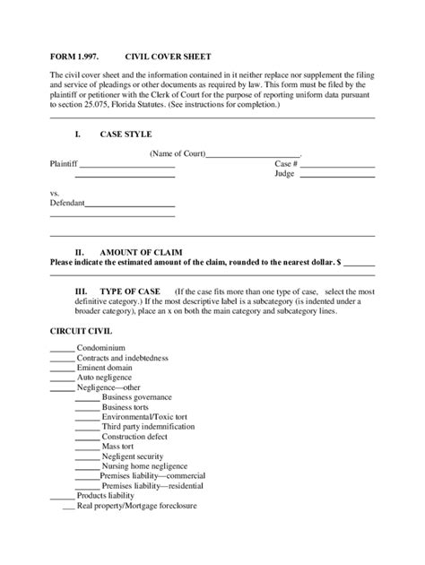 Fillable Online Fill IoForm 1 997 Civil Cover Sheet The CivilFill