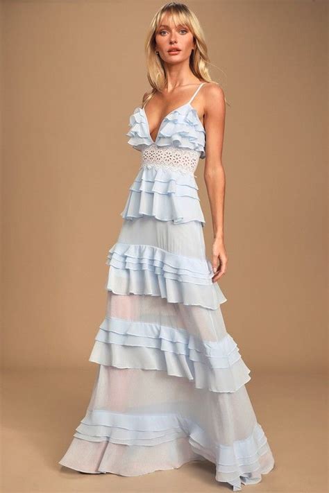 Lulus Frill Of A Lifetime Light Blue Tiered Ruffle Chiffon Maxi Dress