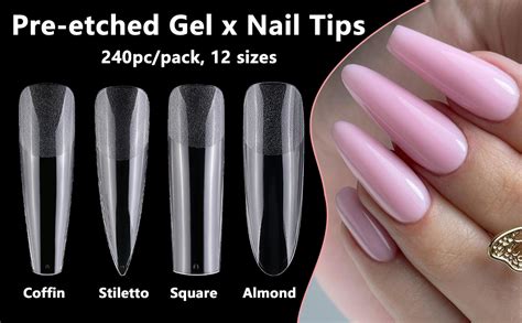 Luckforever 240pc Xl Square Gel X Nail Tips Clear Fake Nails Extra Long Square Nail