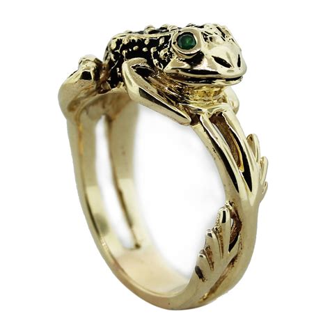 Vintage 14kt Yellow Gold Emerald Eyes Frog Ring