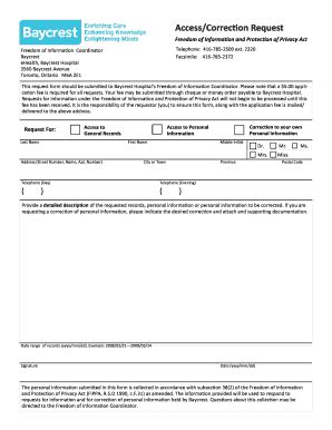 Fillable Online Baycrest Complete Access Correction Request Form