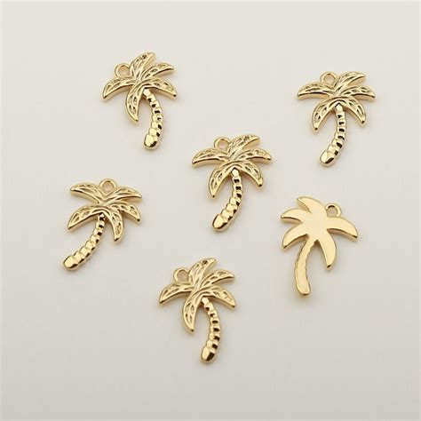 Pcs Shiny Gold Palm Tree Pendant Tropical Beach Charms Coconut Tree