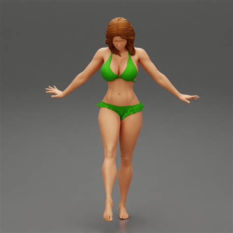 3D Printable Pretty Bikini Model Standing On One By 3DGeschaft Miniatures Figures