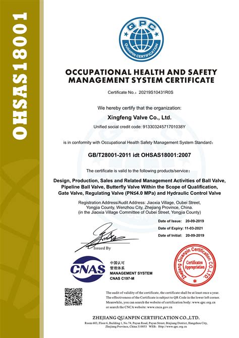 Management System Certificate Xingfeng Valve