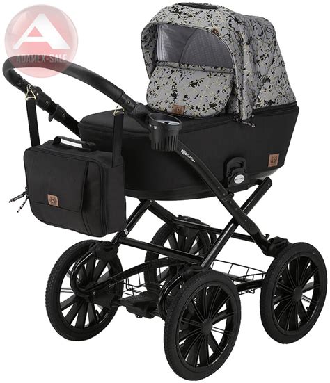 Коляска Adamex Reggio Retro 2 в 1 Y842 черный, св.серый, золото фигуры ...