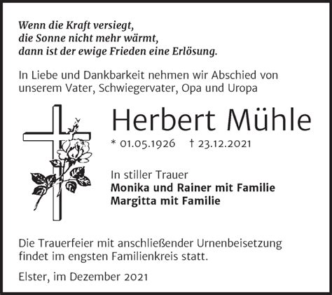 Traueranzeigen Von Herbert M Hle Abschied Nehmen De