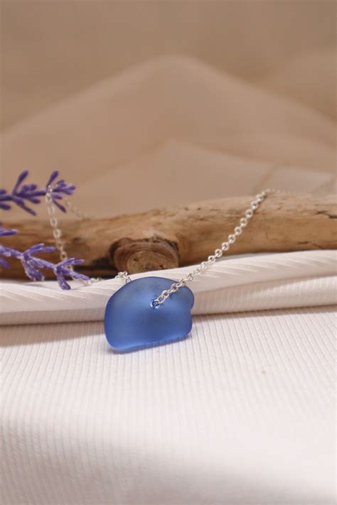 Cobalt Blue Welsh Sea Glass Necklace Sterling Silver Necklace