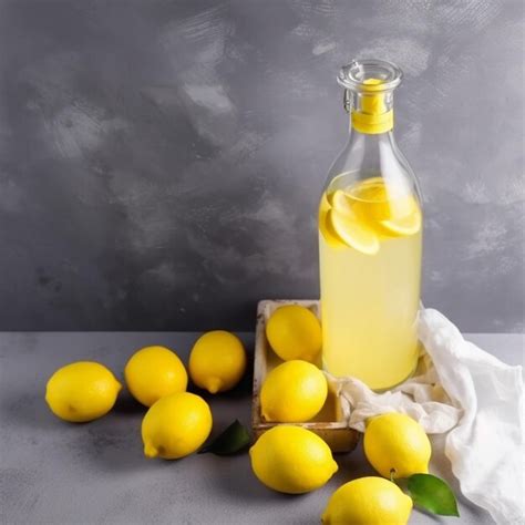 Premium Ai Image Limoncello In A Glass Bottle With Fresh Ripe Yellow