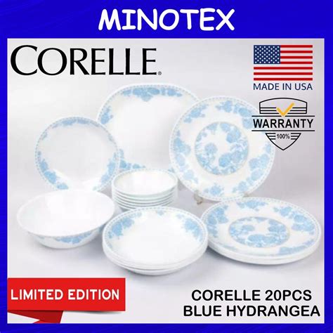 Corelle Blue Hydrangea Gold Premier Series 20pc Dinnerware Set